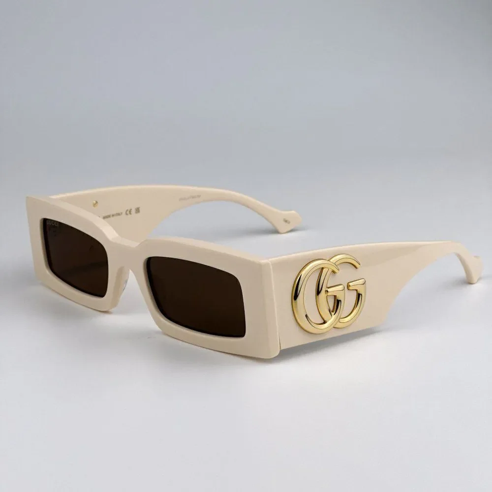 NEW Gucci GG1425S 004 Ivory Brown Rectangle Unisex Sunglasses GG 1425S